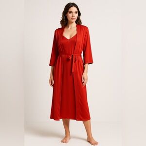 Auden Red Robe &‎ Slip Dress Set Size M